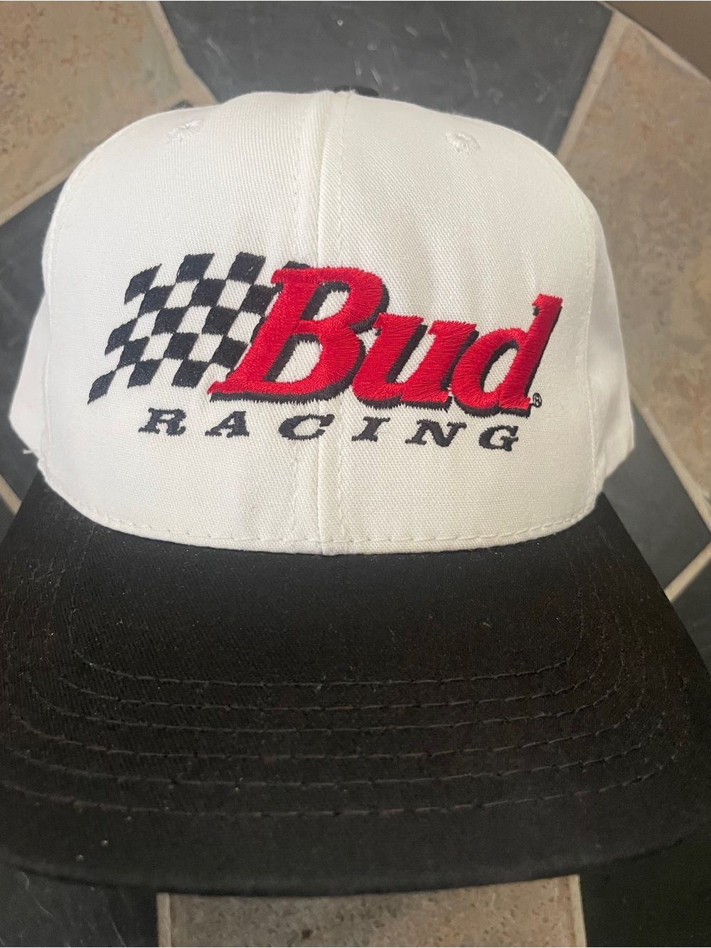 Bud Racing White and Black Hat with Red Logo